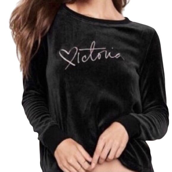 Victoria secret velour logo long sleeve top sweatshirt small - Picture 1 of 6